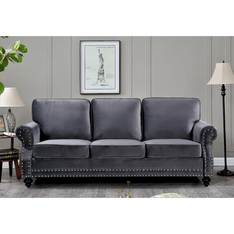 Ramos Nailhead Velvet 3-Piece Set-Loveseat Sofa and Chair