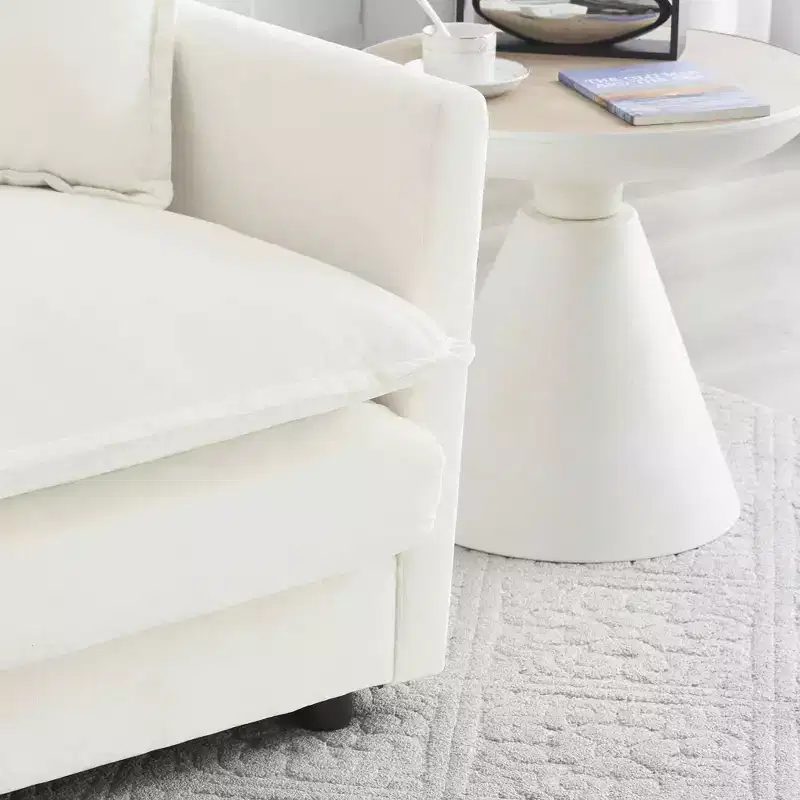 MAYEERTY Mid Century Modern Couch 3 Seater Sofa with 2 Armrest Pillow and 2 Armrest Pillows and 3 Toss Pillows for Living Room White