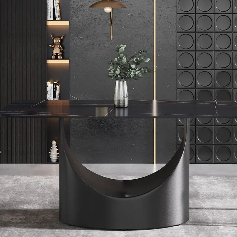 63-Inch Dining Table with Sintered Stone Tabletop and Metal Base