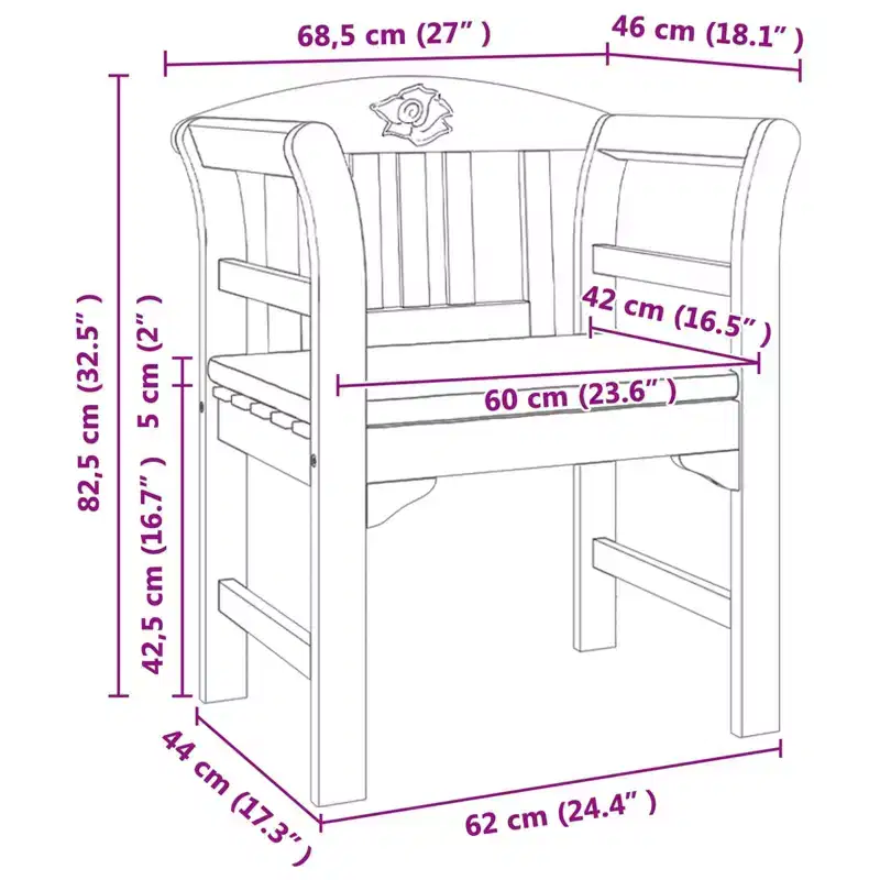 vidaXL Rose Bench with Cushion Cream White 44.88 x 18.11 x 32.48 in