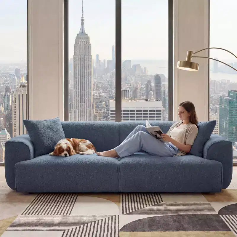 91 Modern Sofa Couch, Comfy Deep Seat Teddy Cloud Sofa, Upholstered 3-Seater Boucle Couch, Oversized Loveseat for Living Room, Bedroom