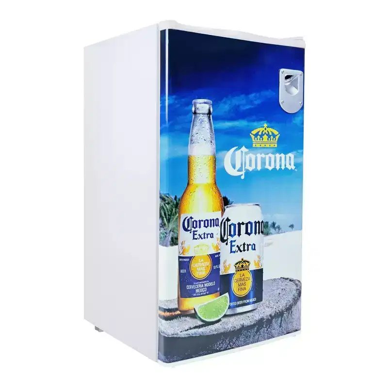 Corona Compact Fridge w/ Bottle Opener, 3.2 cu ft (90L) - White: Freestanding Dorm Refrigerator, Stainless Steel Door
