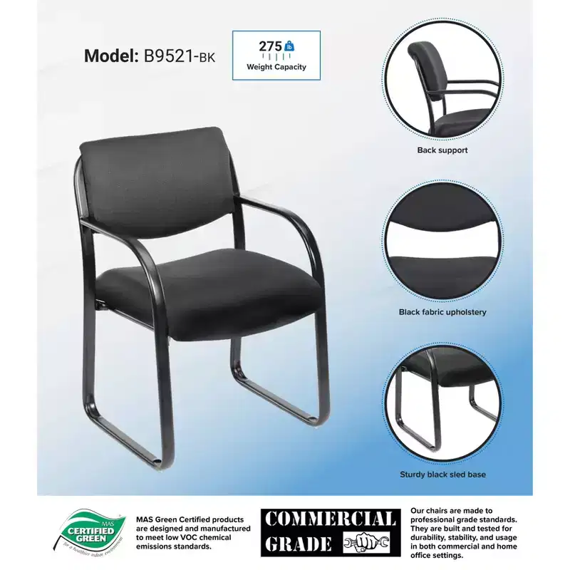 Black Fabric Sled Base Guest Chair, Seats 1