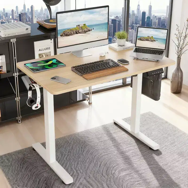MAYEERTY 40x24 Oak Electric Standing Desk - Home Office Use, Splice Board, Adjustable Height