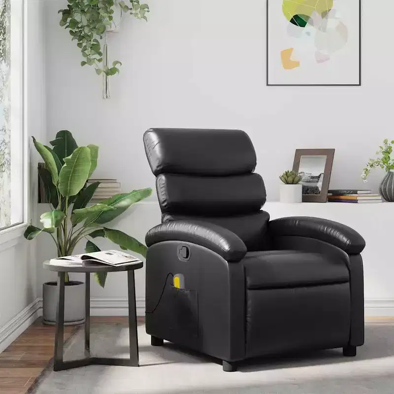 Black Faux Leather Massage Recliner Chair with Adjustable Backrest & Footrest