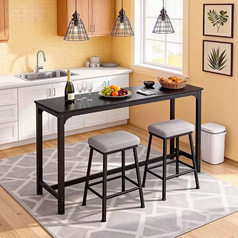 Bar Height Pub Table with Sturdy Metal Legs and Adjustable Foot Pads, 55/77 Inch