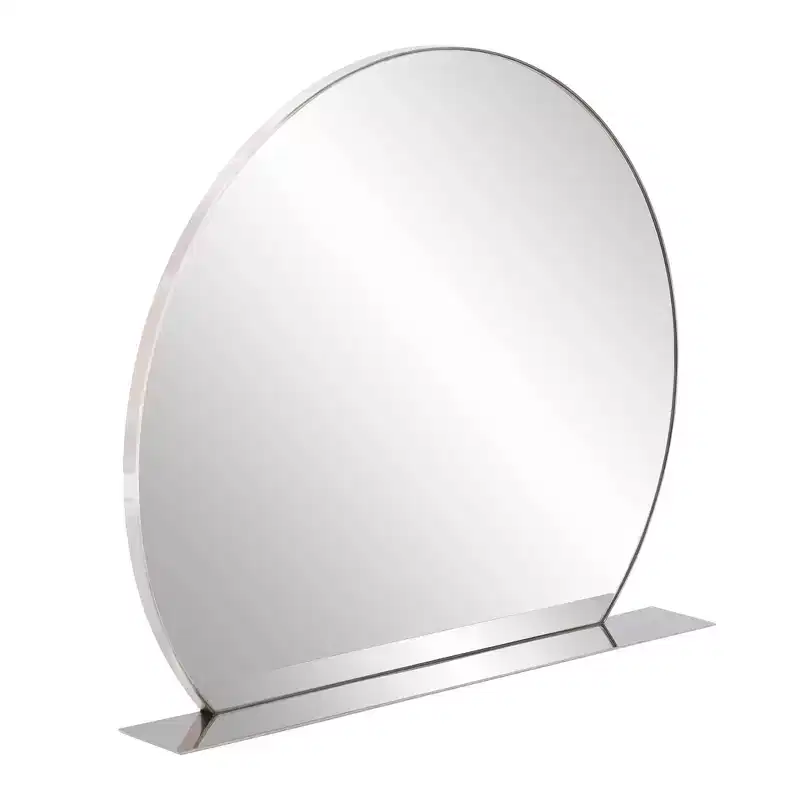Howard Elliott 30"x25.5" Round Stainless Steel Framed Wall Mirror with Shelf Silver