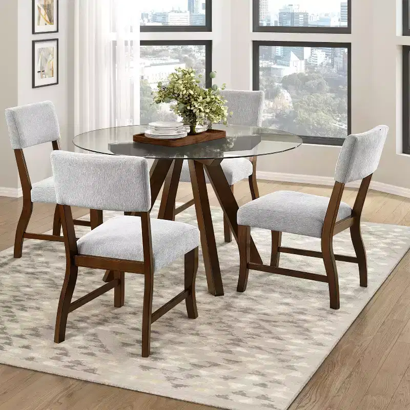 GDFStudio Ellis Farmhouse Modern Chenille Upholstered Dining Chairs with Back (Set of 2)