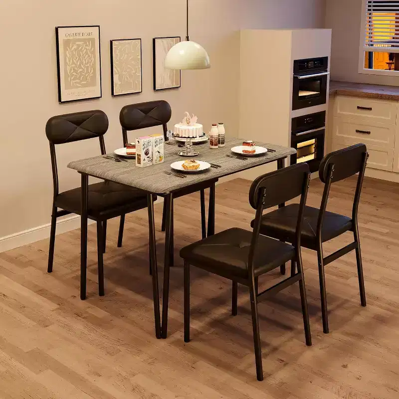 Dining Table and Chair Set for 4, Wood Kitchen Table with Upholstered Chairs for Kitchen Room