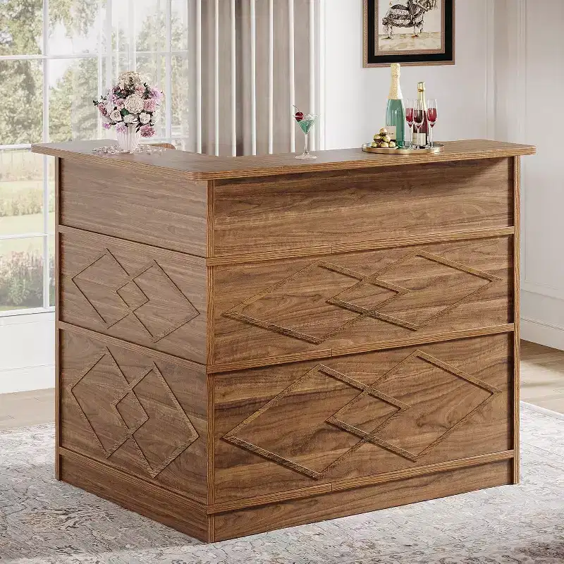 L-Shaped Bar Cabinet, 4-Tier Corner Liquor Table with Glass Holder & Storage Shelves, for Kitchen, Living Room, Home Pub