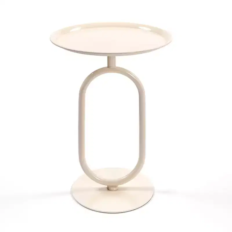 Lantern-Shaped End Table with Metal Frame, Round Small Table with Pedestal, Accent Table for Living Room, Small Space