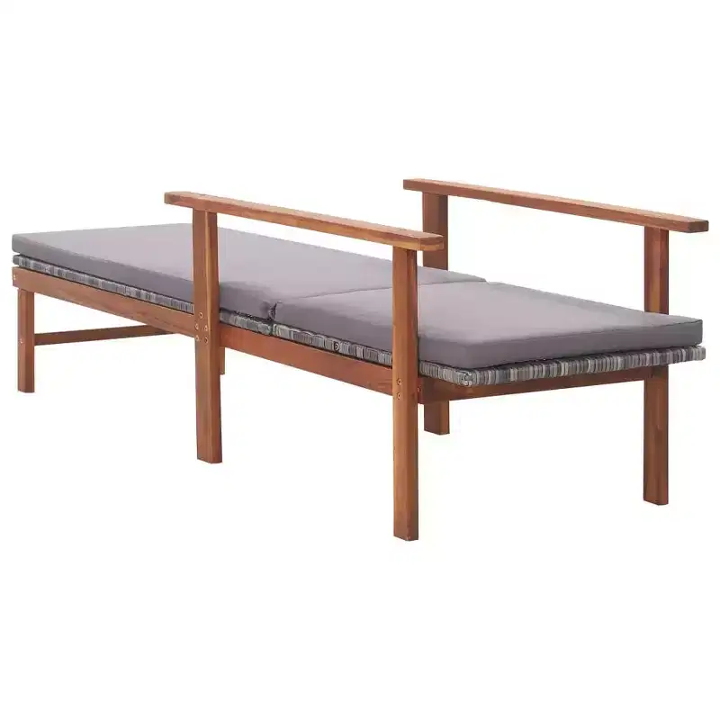 vidaXL Sunlounger Poly Rattan, Solid Acacia Wood Standard