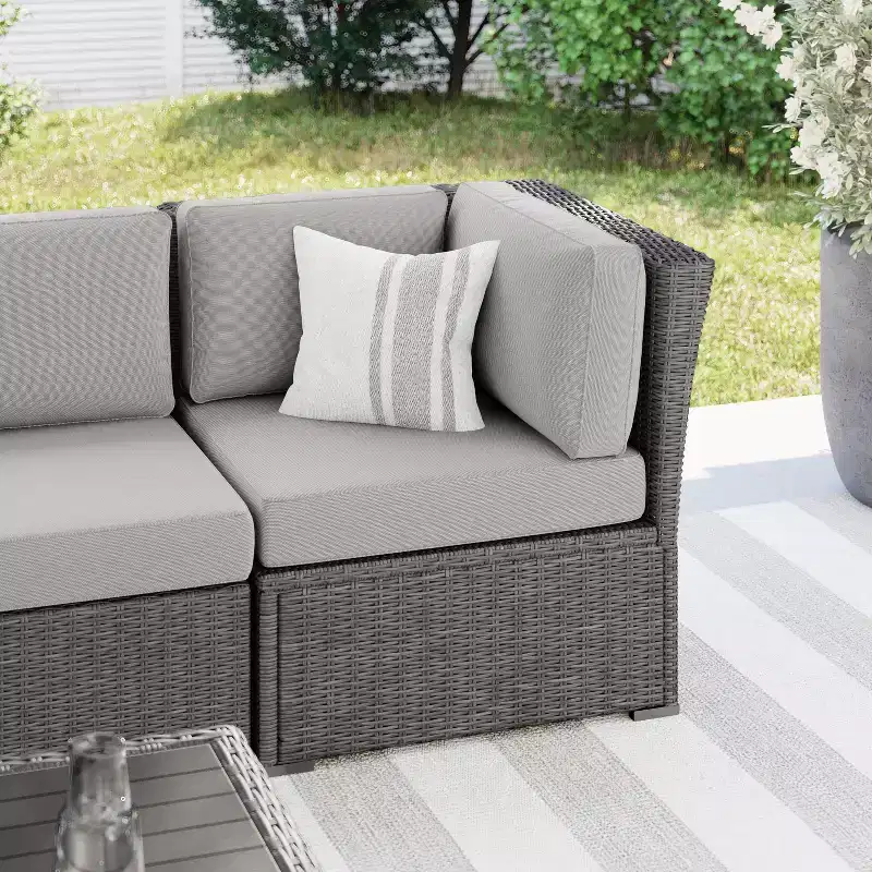 Martha Stewart Bedford Indoor-Outdoor Modular Patio Sectional Sofa Corner Seat in Rattan Wicker with All-Weather Cushions