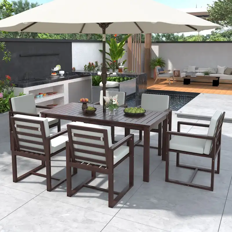 Patio Dining 7 Piece, Outdoor Dining Table and Chair Set with 6 Chairs and Removable Cushions for Patio Garden 7 Pack
