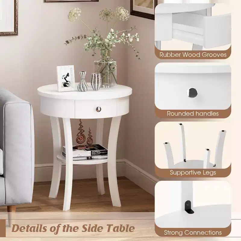 tier Side End Sofa Table Round Nightstand Bedroom Living Room White/Espresso/Black