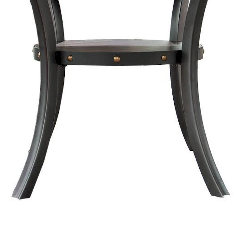 Sie 48 Inch Dining Table, Round Nailhead Trim Top with Shelf, Black Wood