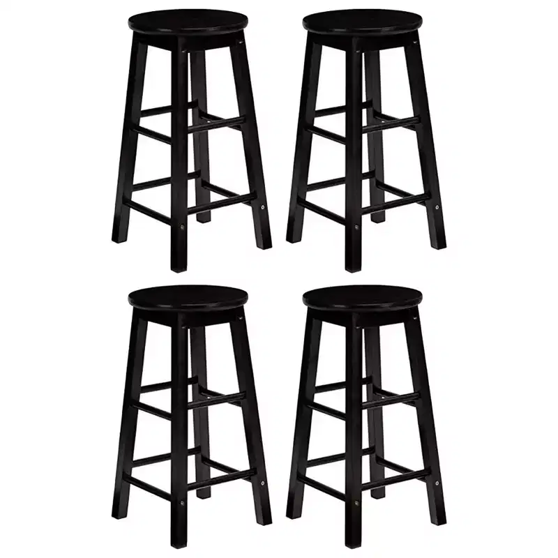 PJ Wood Classic Round Seat 29 Tall Kitchen Counter Stools for Homes, Dining Spaces, and Bars with Backless Seats & 4 Square Legs, Black (Set of 4)