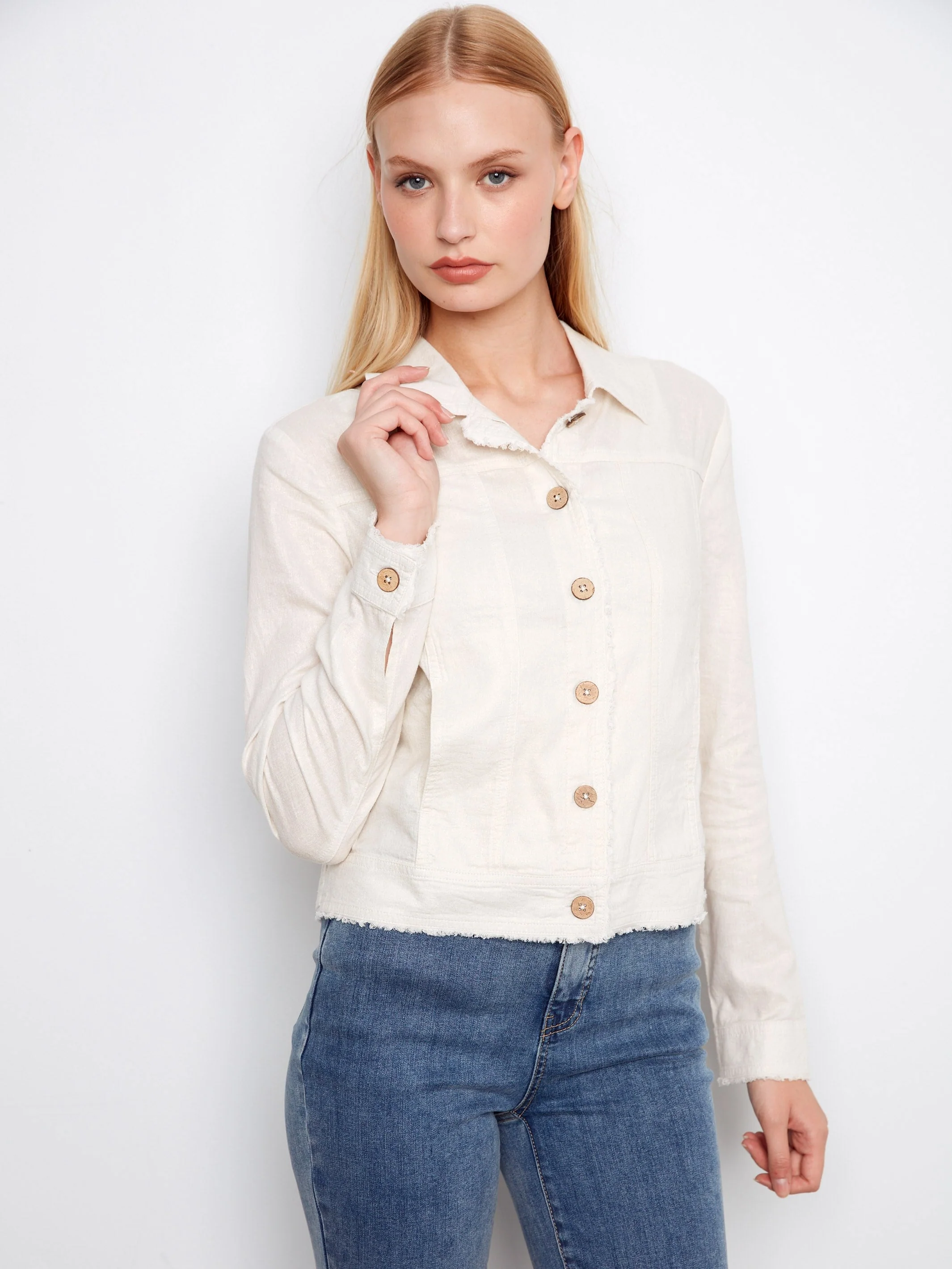 Foiled Linen Blend Jacket - Beige