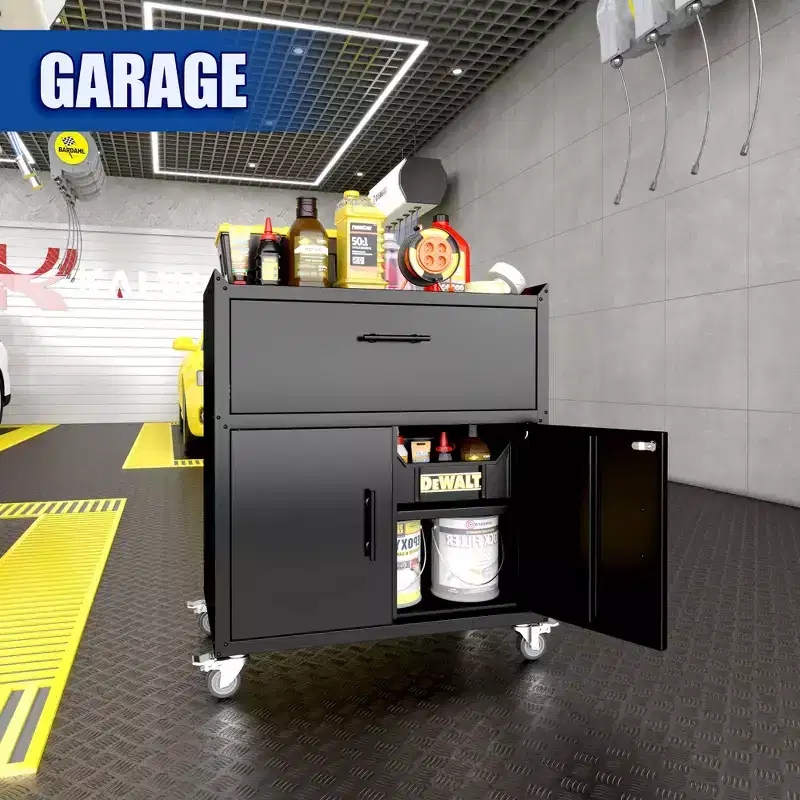 2-Door 1-Drawer Rolling Tool Cabinet with Lock and Adjustable Shelf