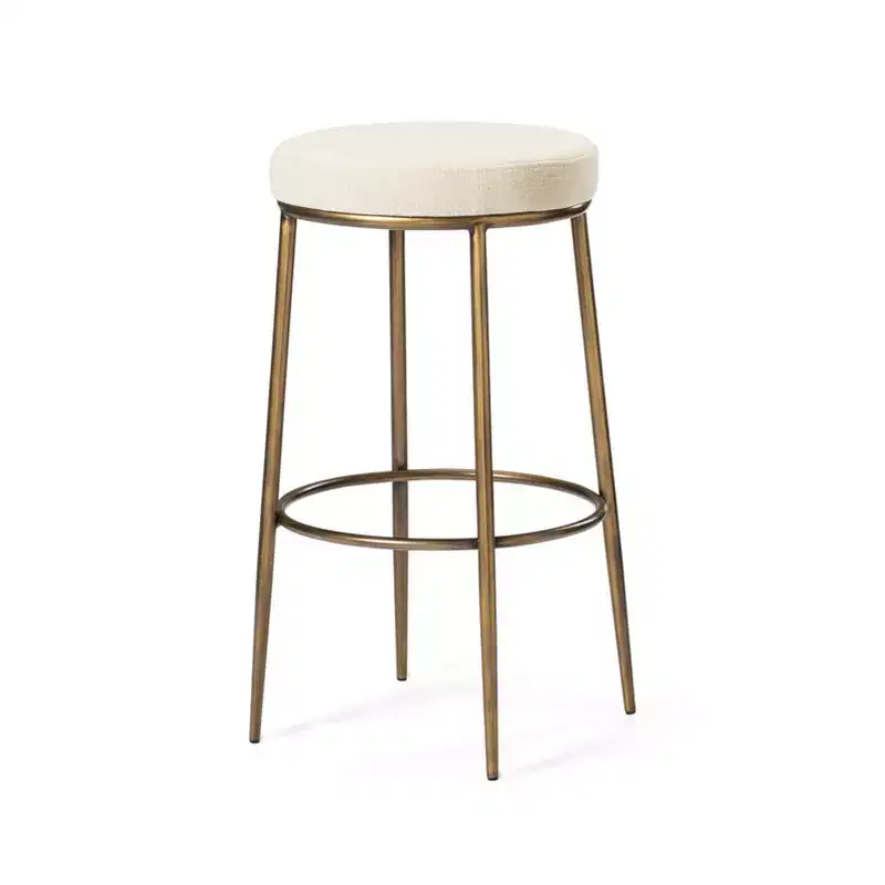 31-Inch Backless Metal Bar Stool with Thick Upholstered Fabric Seat, Hand-Finished Frame