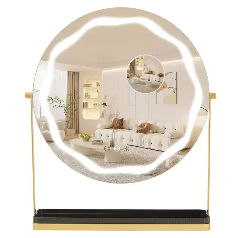 Magnifying Makeup Mirror with Adjustable Light Settings, 360 Swivel Design, Metal Base & Tray, Touch Operation