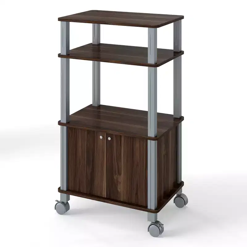 Gymax Multi-purpose Walnut Rolling Storage Cart with Bakers Rack and Microwave Stand