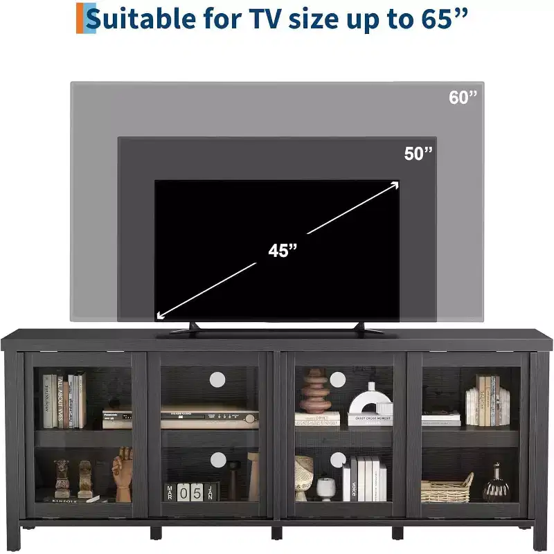 65-Inch TV Stand Entertainment Center with 4 Glass Doors and Storage Cabinet