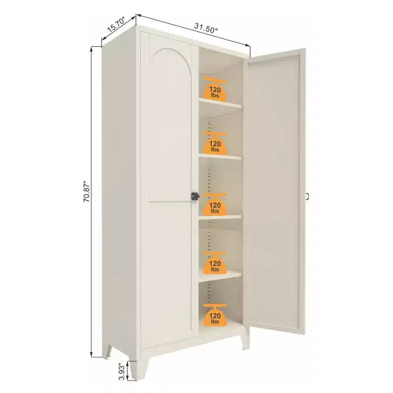 Metal Storage Cabinet, Kitchen Pantry Cabinet with Adjustable Shelves, Lockable File &Tool Cabinet, Garage Storage Cabinet for Kitchen