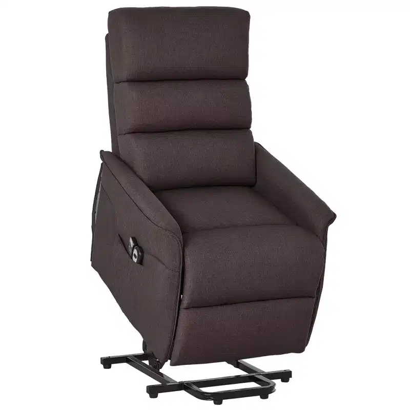 Power Lift Chair with Vibration Massage, Fabric Upholstered Recliner for Elderly with Remote Control and Side Pockets, Brown