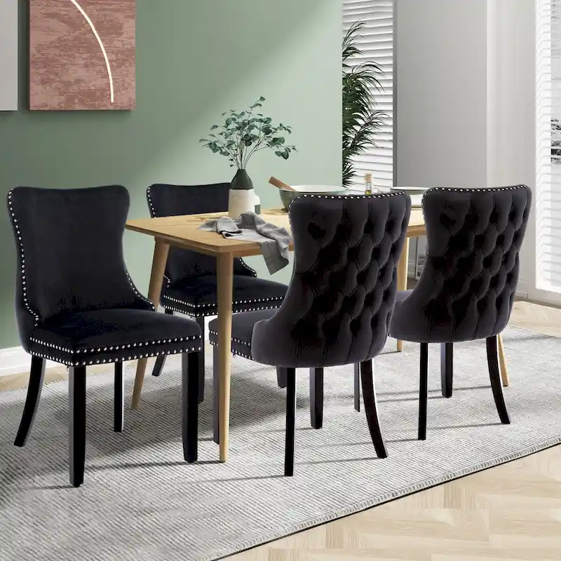 KATA Velvet Upholstered Wingback Dining Chairs Set of 2