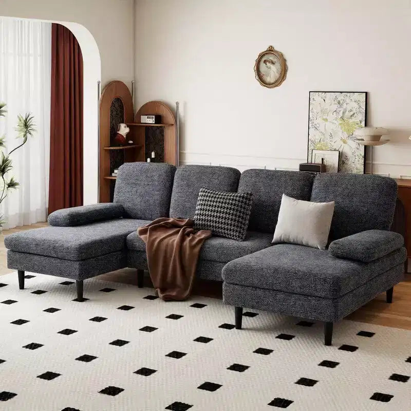 U-Shaped Combination Sofa Double Lounge Chair Chenille Fabric 4-Seat Living Room Furniture