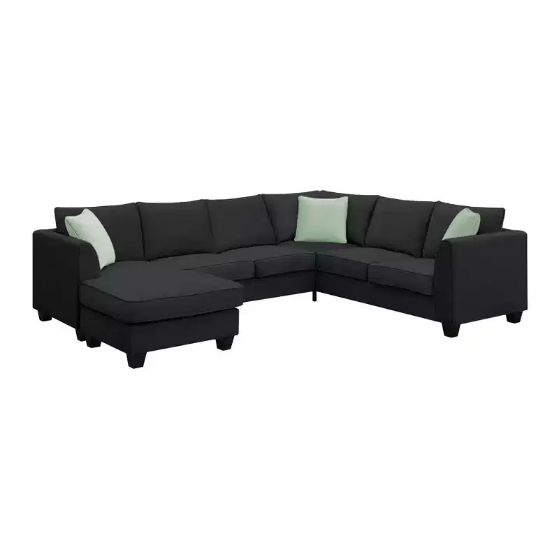 Modern 7-Seater Modular L-Shape Sectional Sofa with Ottoman and 3 Pillows, 112''x87''