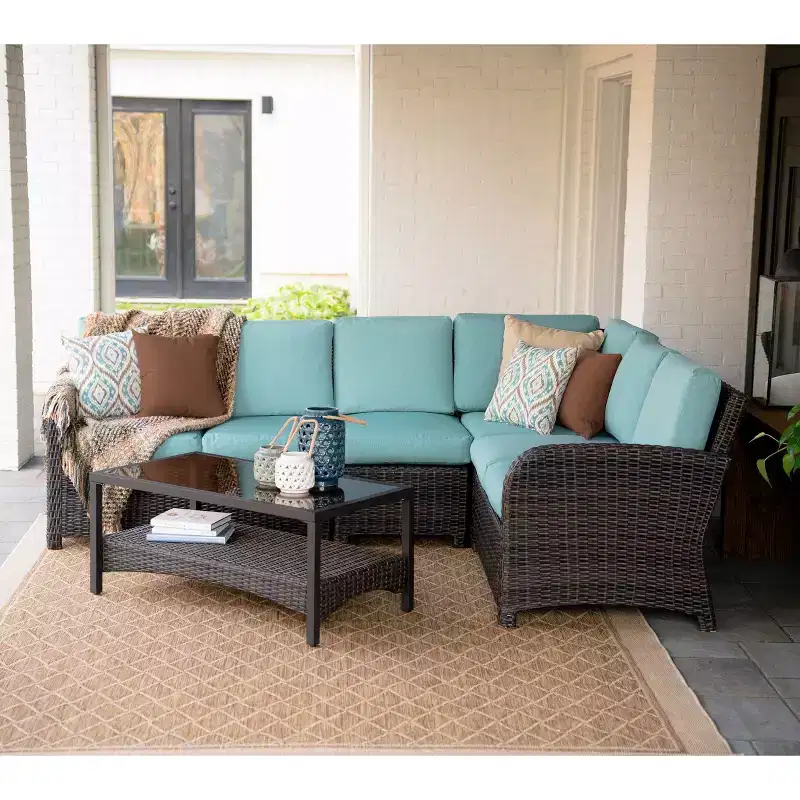 Leisure Made Jackson 5pc Wicker Sectional in Spa Blue Fabric
