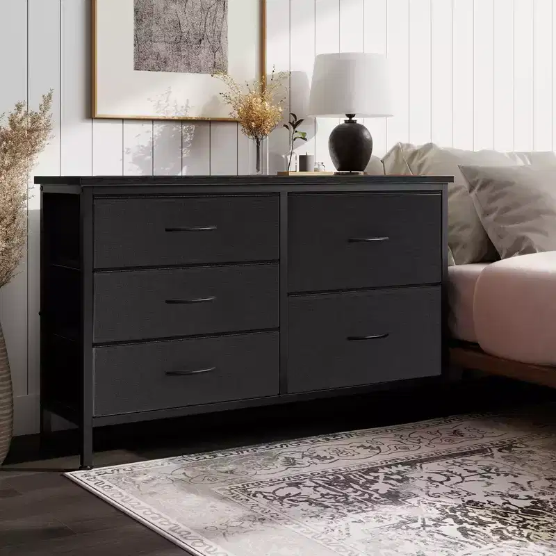 5-Drawer Fabric Storage Dresser with Wrought Iron Frame, Easy Assembly Organizer for Bedroom, Closet or Office