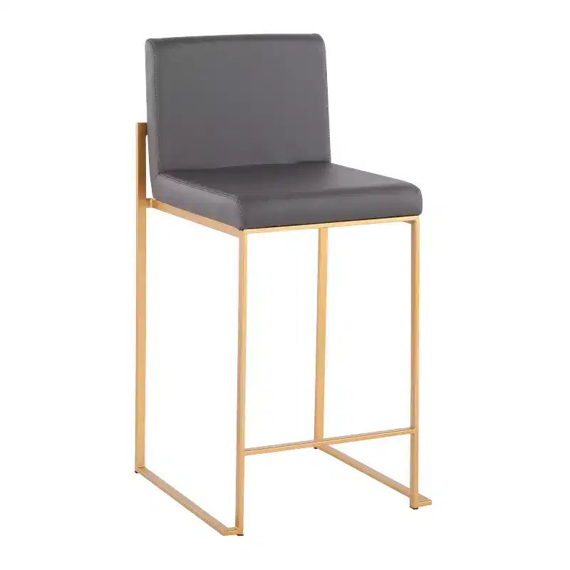 LumiSource Set of 3 Fuji High Back Counter Height Barstools Gold Steel/Gray PU