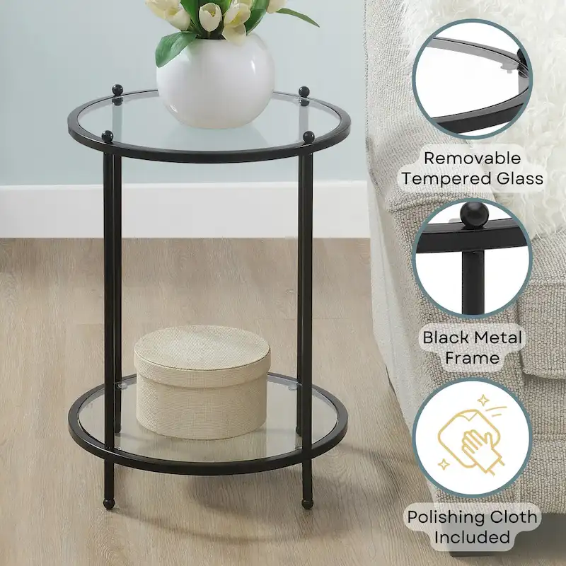 Convenience Concepts Royal Crest 2 Tier Round Glass End Table with Shelf
