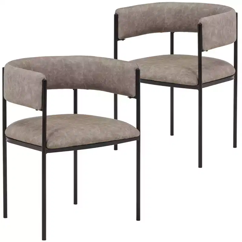 Upholstered Dining Chairs Set of 2 – Light Brown / Taupe / White, Seats 2