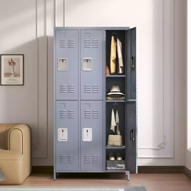 6 Door 72H Metal Gray Lockers With Lock, Garment Racks for Employees, Storage Locker Cabinet