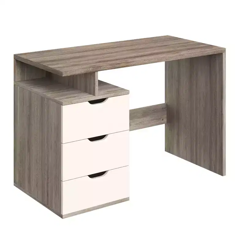 Computer Desk - Contemporary Desk with Attached 3-Drawer File Cabinet - For Home Office, Bedroom, Computer, or Craft Table by Lavish Home (White)
