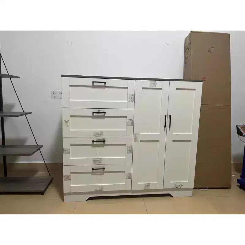 Acekool 2-Door Wardrobe Dresser  Closet Armoire with 4 Drawers & Hanging Rod