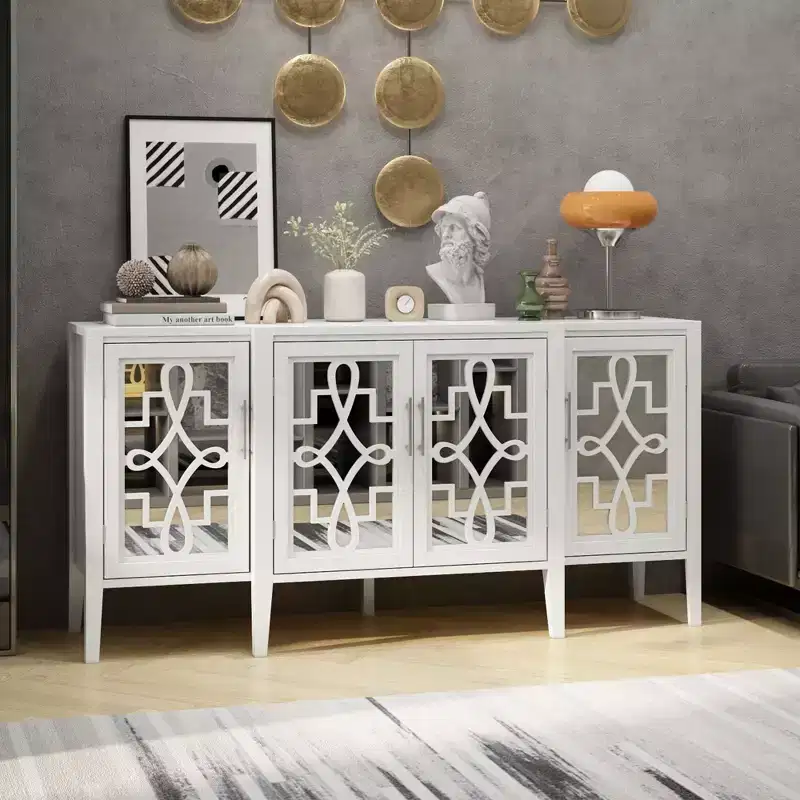 Famapy White Wooden Accent Storage Cabinet Sideboard Dresser Home Organization