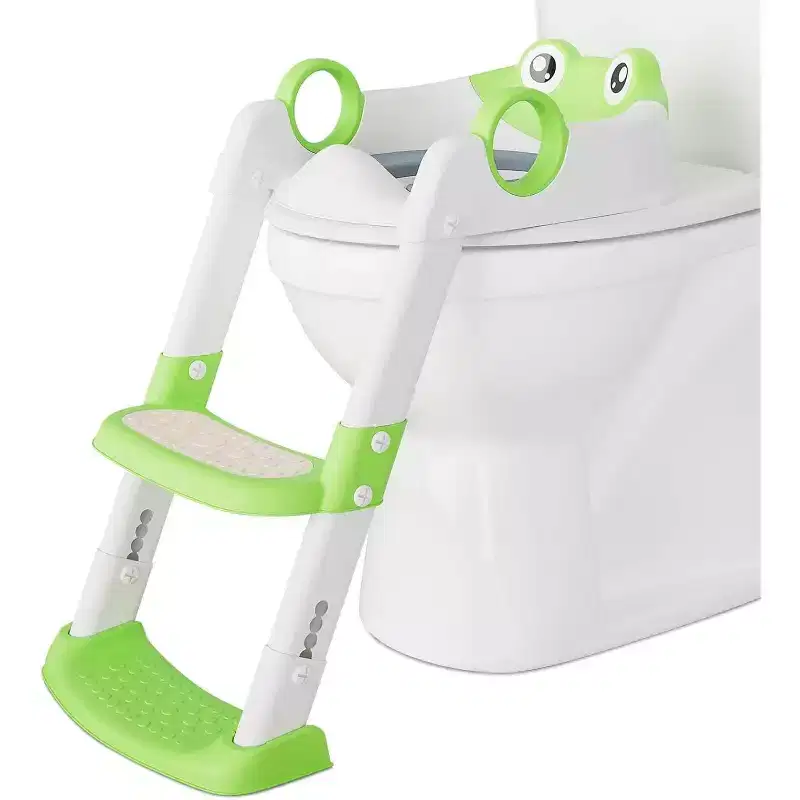 Potty Training Seat with Step Stool Ladder Toddler Kids Potty Seat with Handles Toilet Training Seat with Anti-Slip Safe Pads Adjustable Height Legs