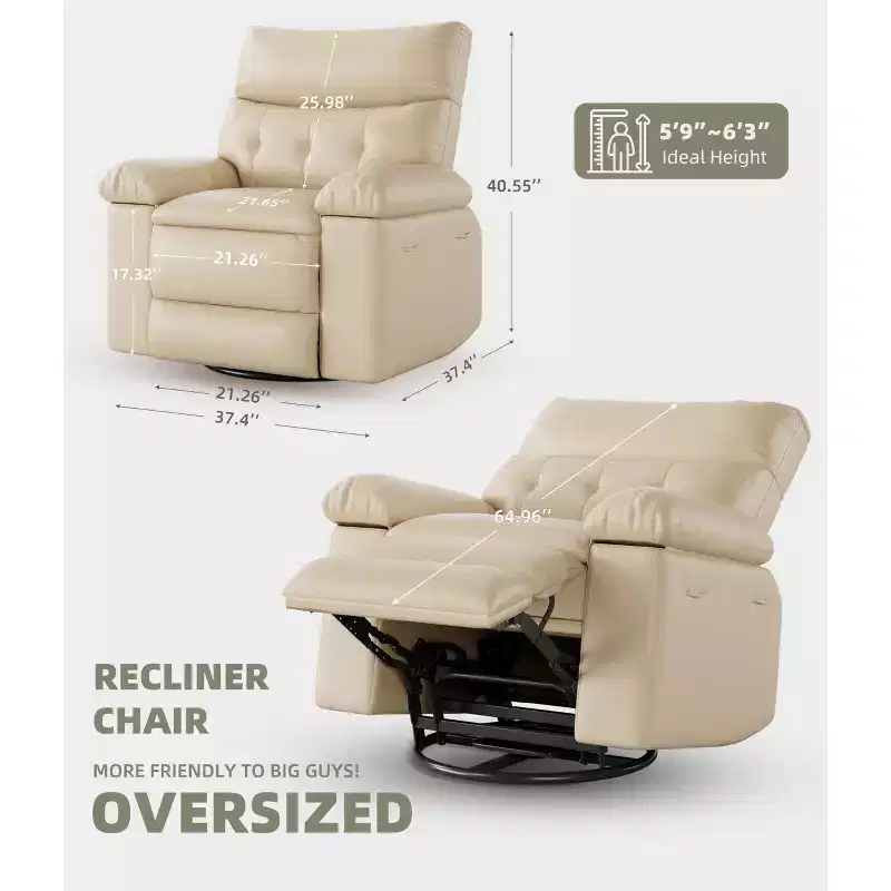 Recliner Chair, Electric Rocker Swivel USB Charger for Adults, with Vibrating Massage and Heating, for Living Room, Bedroom