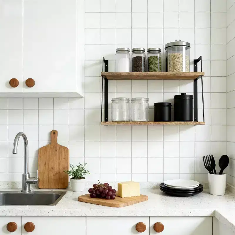 2-Tier Floating Wall Shelves – Carbonized Black Wood, 23.5