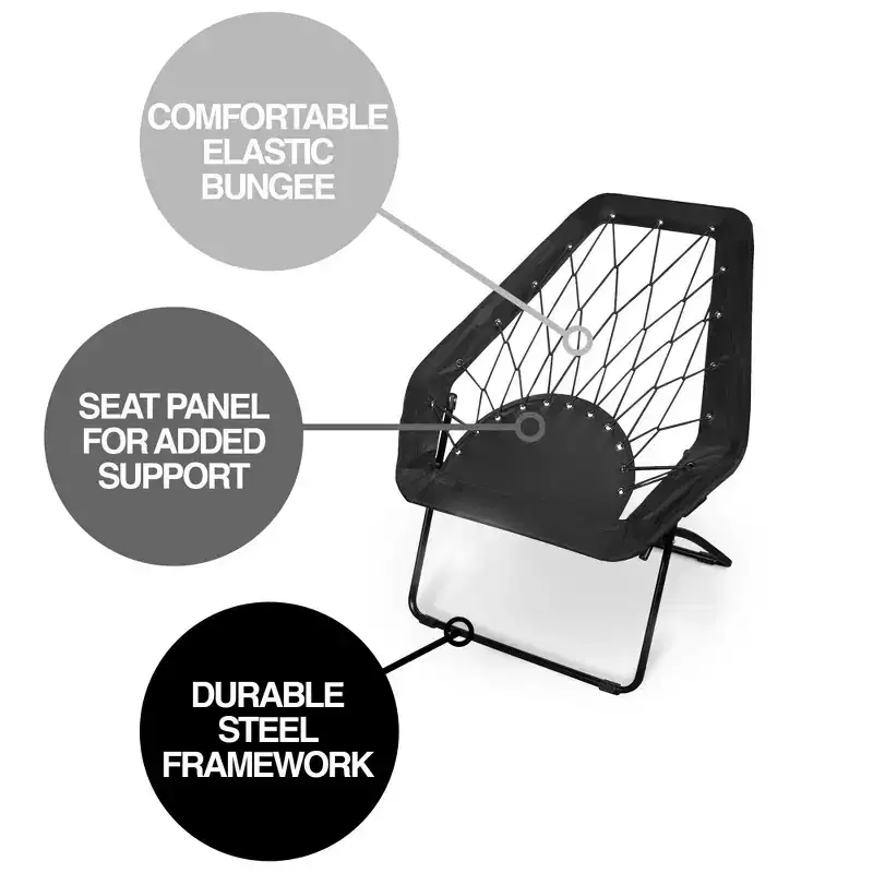 Zenithen Black Hexagon Bungee Chair For Dorm, Bed, Living Room, 32 (Pack of 1)