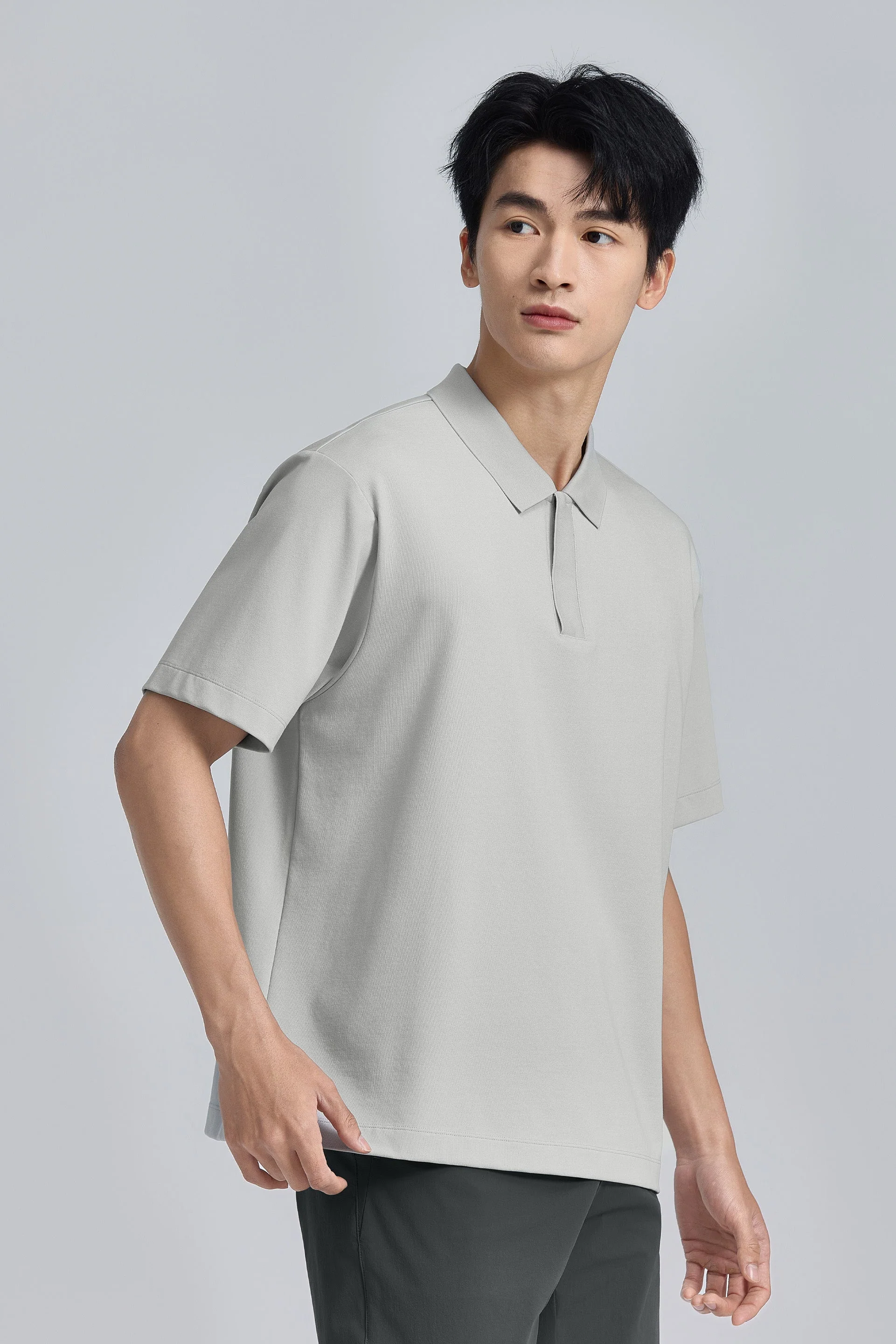 Zip-Up Polo – Grey