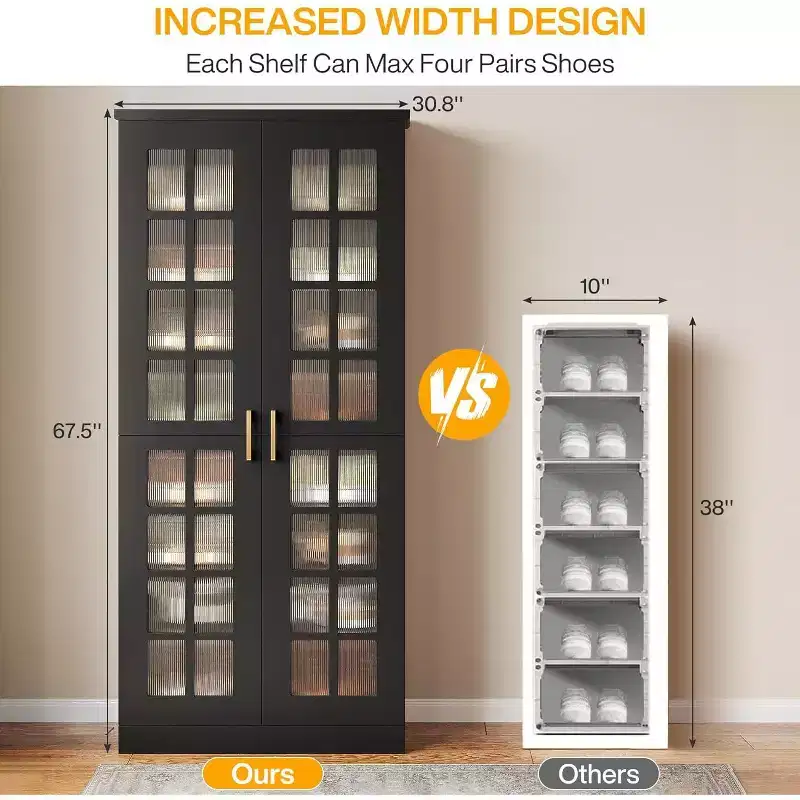 Lantine Tall Shoe Cabinet with Doors, 8-Tier Shoe Storage with Adjustable Shelves, Modern Shoe Rack Cabinet for Hallway, Closet, Living Room, White