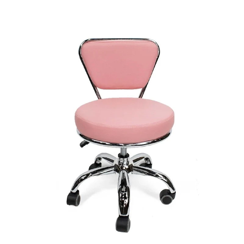 Adjustable Rolling Pedicure Stool with Backrest, Pink