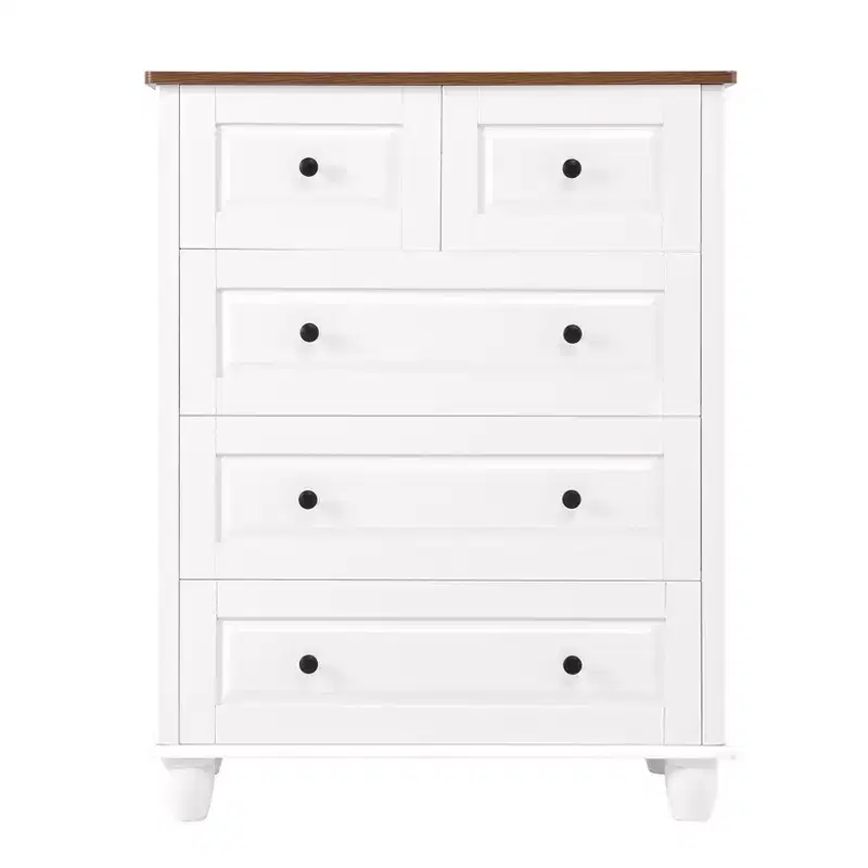 5 Drawer Cabinet for Bedroom MDF Wooden Storage Cabinet Organizer Modern Chest of Drawer for Living Room Hallway White