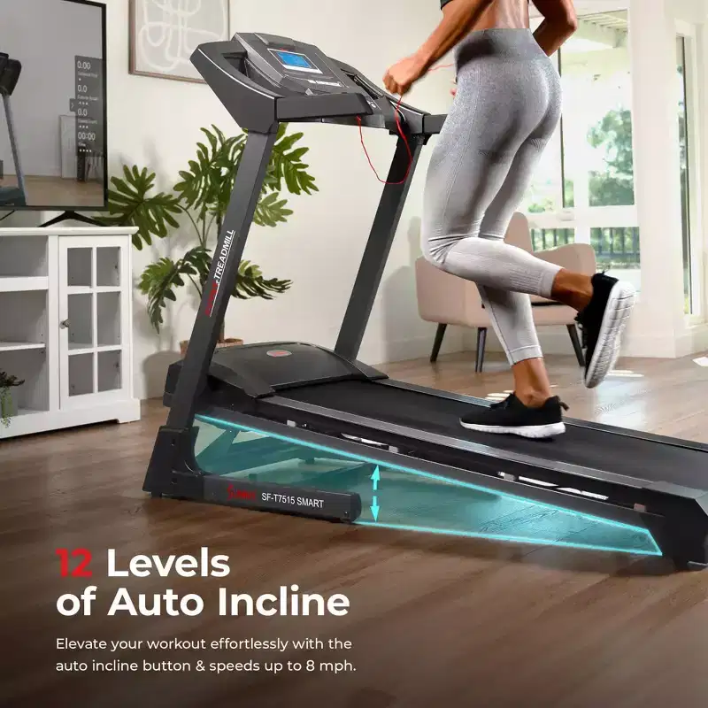 Sunny Health & Fitness Premium Non-Powered Treadmill Auto Incline and Bluetooth